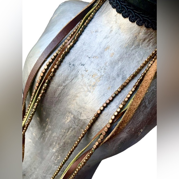 Sparrow Metal & Leather Four Strand Bohemian Earthy Necklace Woman’s Jewelry - Picture 5 of 9